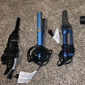 1” curling iron, 2” curling iron and flat iron